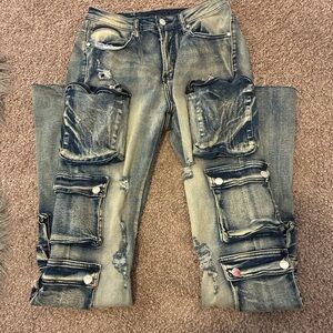 Distressed Blue Wide Leg Jeans